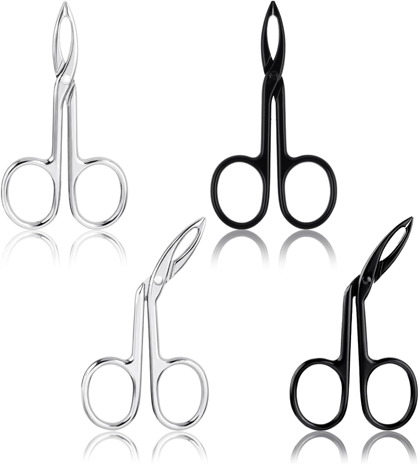 4 Pieces Eyebrow Tweezers Scissor Handle Set Flat Straight Tip Hair Plucker and Slanted Tip Shaped Eyebrow Facial Remover Stainless Steel Brow Tweezers for Women Men(Silver,Black)