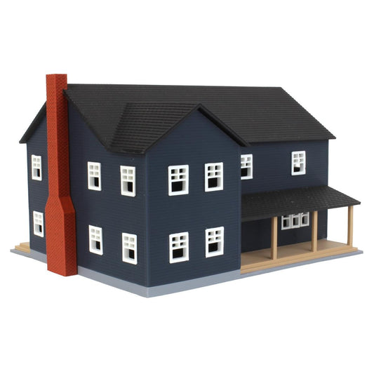 1/64 Large Two Story Farm House w/ Porch, Deck, Chimney, Navy & White 3d Print RW-12