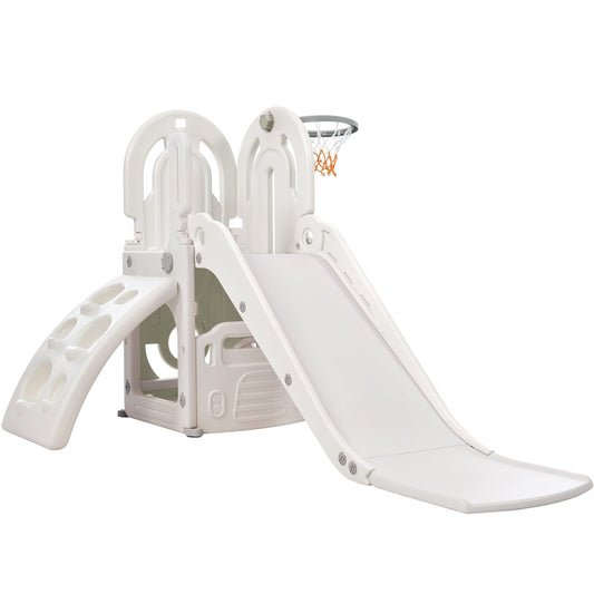4 in 1 Toddler Climber and Slide Set with Basketball Hoop,Kids Climber & Bus Playhouse Slide Playset,Gray