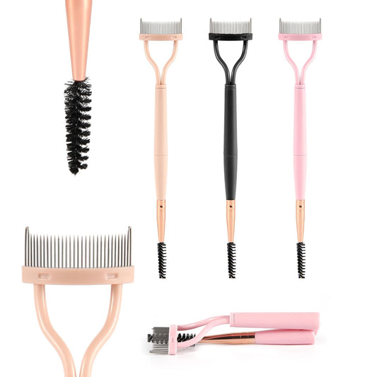 3pcs Double Head Eyelash Comb, Folding Eyelash Separator Tool with Adjustable Brush Eye Lash Combs with Cover for Removing Excess Mascara (3 Colors)