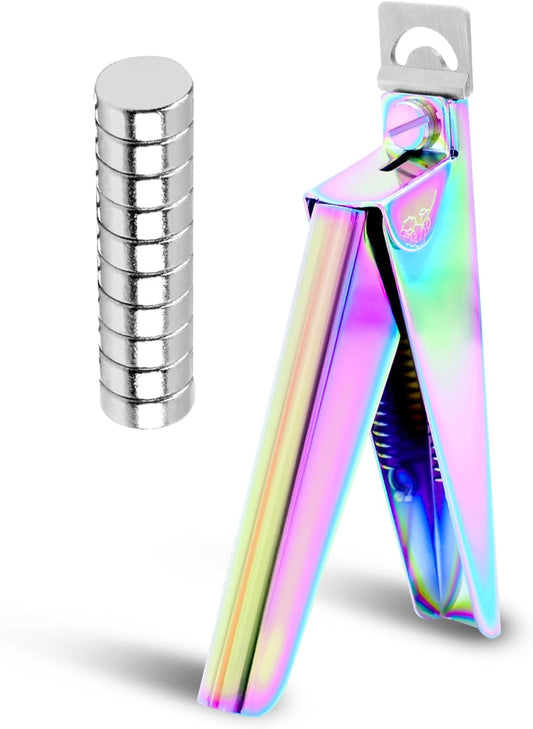 Acrylic Nail Clipper with Magnets Nail Tip Cutters with Length Measurement Manicure Nail Art Tool Stainless Steel Nail Clipper with 10Pcs Magnets (Rainbow)