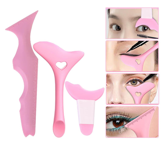 3PCS Eyeliner Stencils Mascara Shield Silicone Eyeliner Applicator Tool Multifunctional Makeup Tool Eyeshadow Lipstick Mascara Eyeliner Guide Wing Eyeliner Tool for Beginners(Pink)