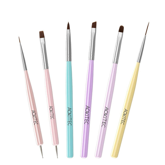 Aokitec Nail Art Brushes 6pcs Set Gel Polish Nail Art Design Pen Painting Tools with Nail Extension Gel Brush Builder Gel Brush Nail Dotting Pen & Nail Art Liner Brush for Salon at Home DIY Manicure