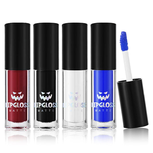 4PCS Black Blue White Liquid Lipstick Halloween Fake Blood Makeup Kit for Adults Smudge Proof Lip Gloss Long-lasting Lip Stain Suitable for Halloween Goth Makeup-Set A
