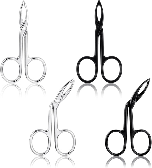 4 Pieces Eyebrow Tweezers Scissor Handle Set Flat Straight Tip Hair Plucker and Slanted Tip Shaped Eyebrow Facial Remover Stainless Steel Brow Tweezers for Women Men(Silver,Black)