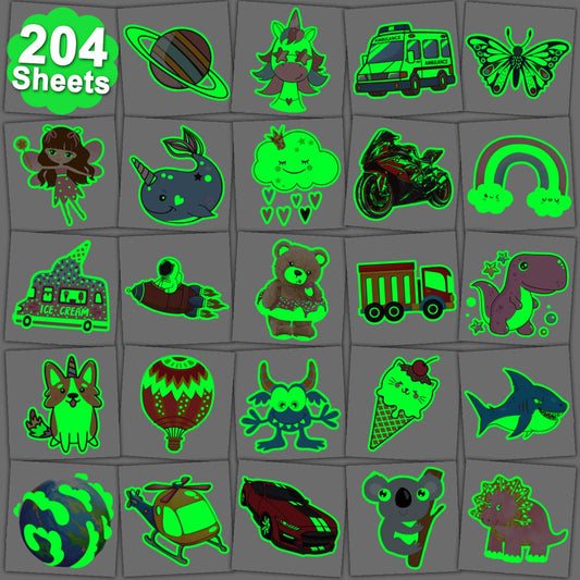 204 PCS Individually Wrapped Luminous Temporary Tattoos for Kids - Glow in The Dark Fun Tattoos for Boys Girls Birthday Party Favors Goodie Bag Fillers