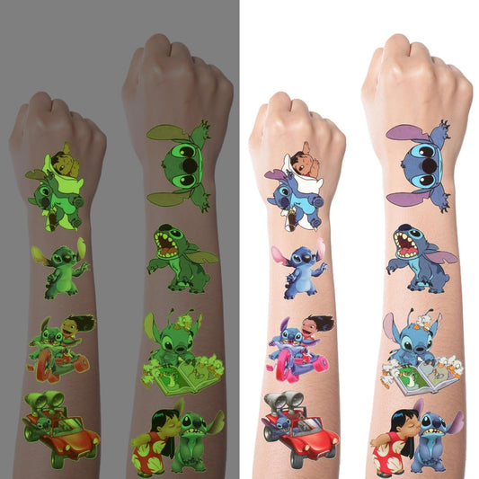 4 Sheet/62 Pcs Temporary Tattoos for Kids Tattoos Temporary, Cartoon Stitch Temporary Tattoo Stickers, Glow In The Dark Tattoos Stickers for Boys Girls, Stitch Birthday Party Supplies Party Favors