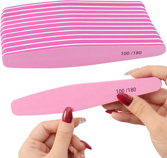 Anrui Emery Boards for Nails, 12 PCS Nail Files for Natural Nails, 100/180 Grit Double Sided Emery Boards for Nails, Reusable & Washable Professional Nail File for Home Salon - Pink