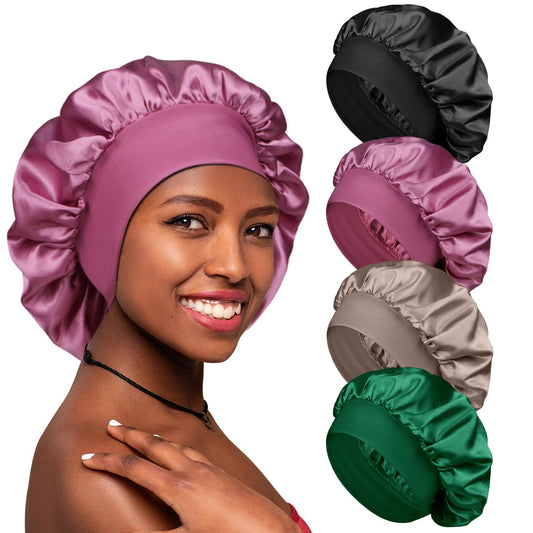 4 Pieces Silky Sleep Bonnet for Curly Hair, Large Hair Bonnets for Women, Satin Bonnet for Sleeping Multicolor