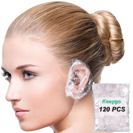 120 Pack Disposable Ear Covers For Shower, Waterproof Plastic Ear Shower Caps, Ear Protectors for Hair Dye, Hair Dryer, Bathing (15cm)