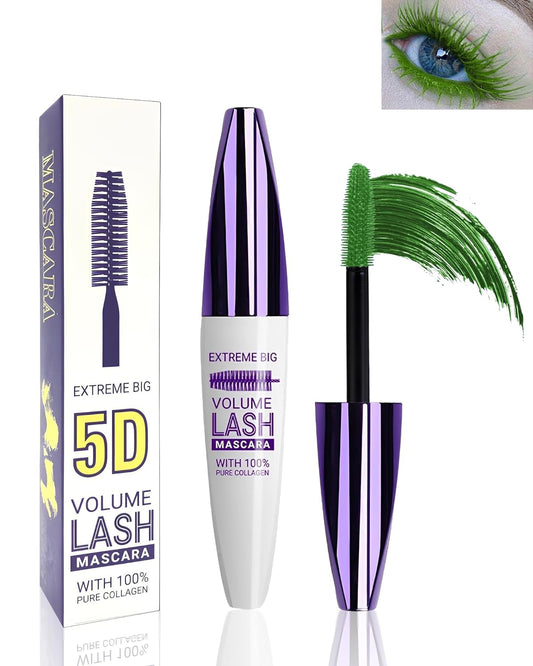 5D Green Mascara for Eyelashes-1Pcs Longlasting Waterproof Smudgeproof Colored Tubing Mascara Volume and Length, Voluminous Curling Liquid Lash Extensions Mascara,St Patrick’s Day Eye Makeup for Women