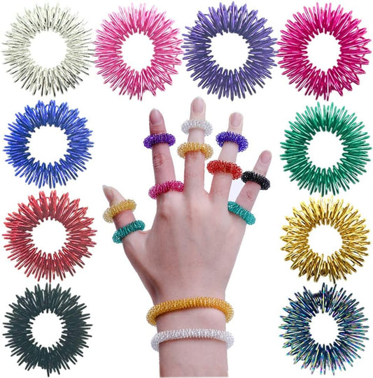 20 Pieces Finger Acupressure Massager Rings Fidget Rings Stress Anxiety Relief Items Set for Men,Women,Adults,Teens,11 Colors