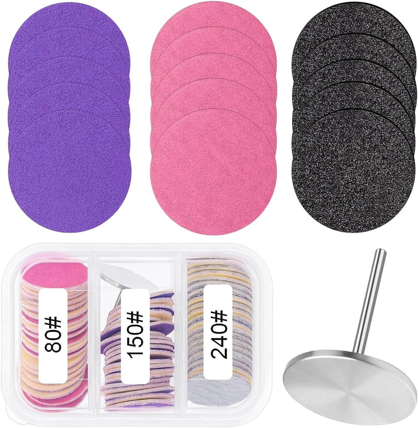 72Pcs Sanding Paper Discs and Metal Nail Drill Bit 25mm Replacement Sandpaper Disk for Manicure Pedicure Supplies Tools, Foot File for Dead Skin Foot Callus Remover(80#150#240# Grits)…