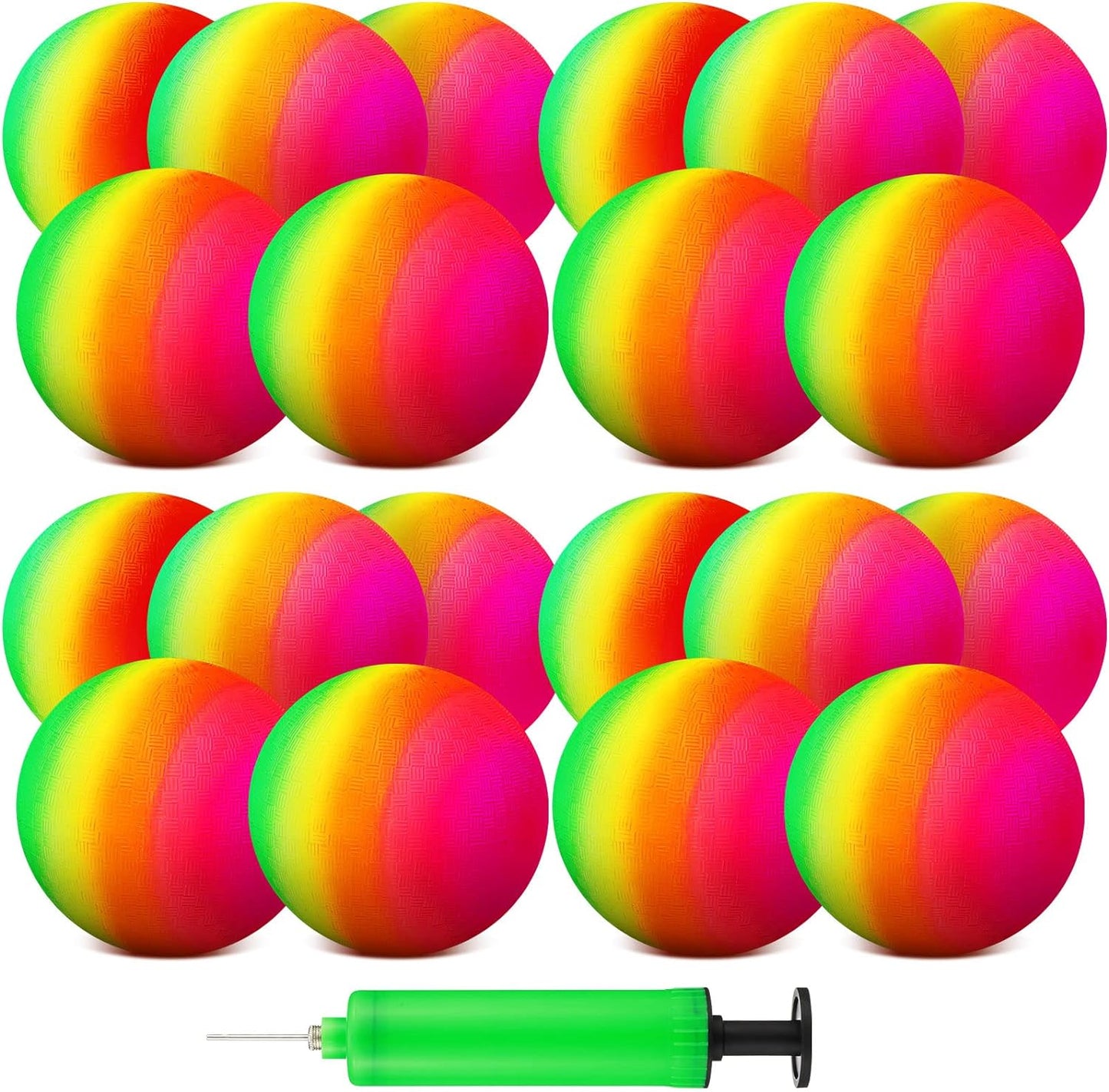 12 Pack 8.5 Inch Playground Balls Kickball Bulk, Bouncy Balls for Kids Inflatable Bouncing Handball with Hand Pump for Indoor Outdoor Games