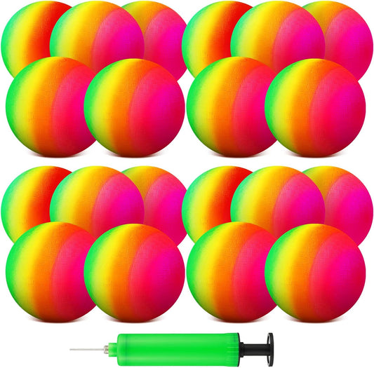 12 Pack 8.5 Inch Playground Balls Kickball Bulk, Bouncy Balls for Kids Inflatable Bouncing Handball with Hand Pump for Indoor Outdoor Games