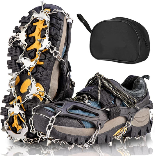 26 Spikes Crampons, TIMINGILA Ice Cleats Traction for Hiking Boots Shoes Women Men Kids, Traction Snow Grips for Hiking Fishing Walking Climbing Mountaineering