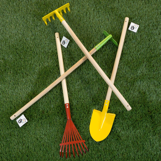 4 Piece Kid’s Gardening Tool Set, Wood Handles Metal Heads